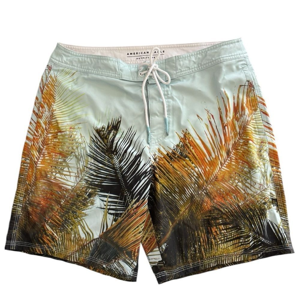 American Eagle Outfitters Men's Tropical Swim Shorts Green Orange